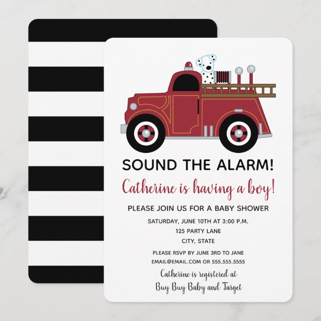 Vintage Fire Truck Baby Shower Invitation (Front/Back)