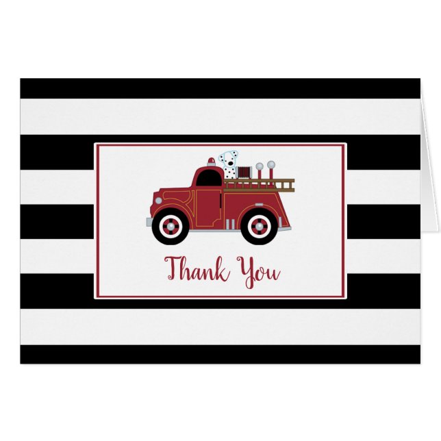 Vintage Fire Truck Baby Shower Thank You Note (Front Horizontal)