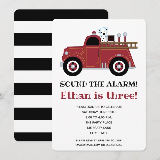 Vintage Fire Truck Birthday Invitation (Front/Back)