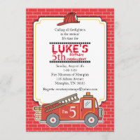Vintage Fire Truck Birthday Party Invitation