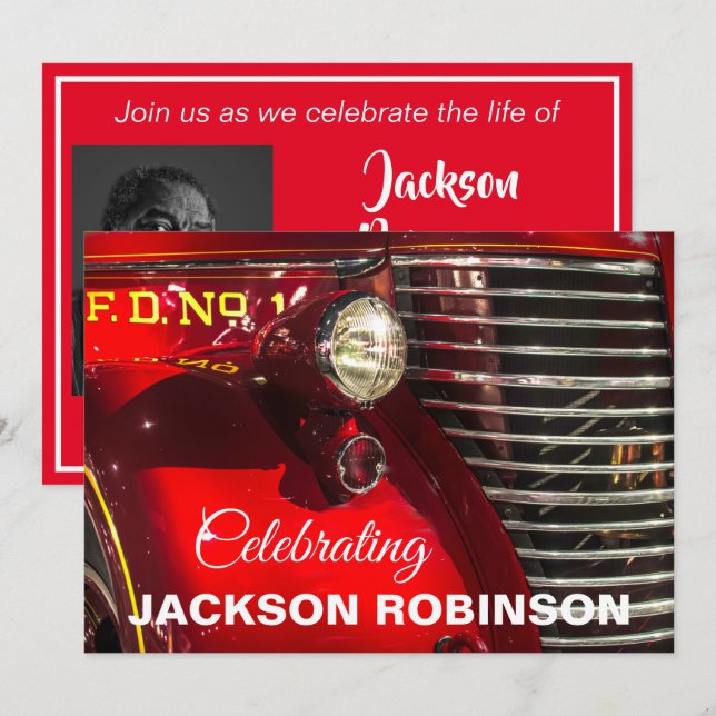 Vintage Fire Truck Celebration of Life Invitation (Front/Back)