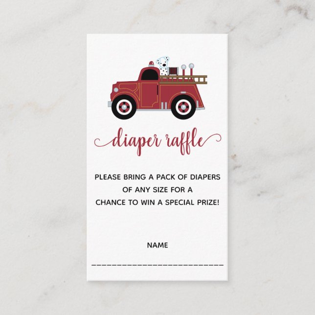 Vintage Fire Truck Diaper Raffle Enclosure Card (Front)