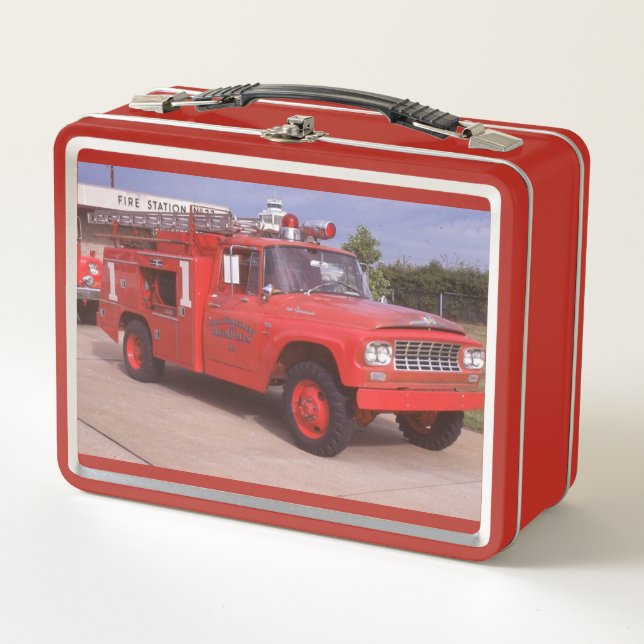 Vintage Fire Truck Metal Lunch Box (Front)