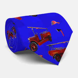 Vintage Fire Trucks On Blue, Tie