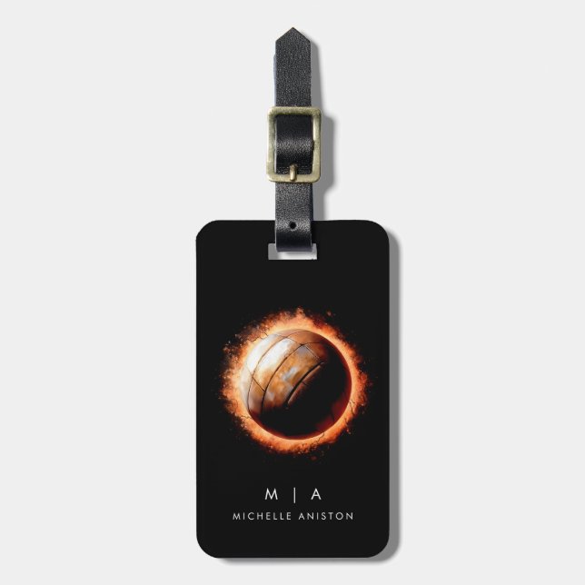 Vintage Fire  Volleyball Monogram Custom Luggage Tag (Front Vertical)