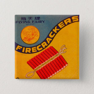 Vintage Firecrackers Flying Fairy Brand 15 Cm Square Badge