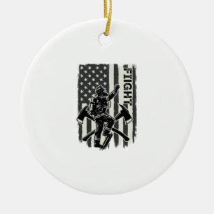 Vintage Firefighter Flag Fight Shirt Design_1 Ceramic Tree Decoration