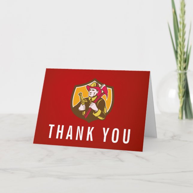 Vintage Firefighter Illustration Custom Thank You Card (Front)