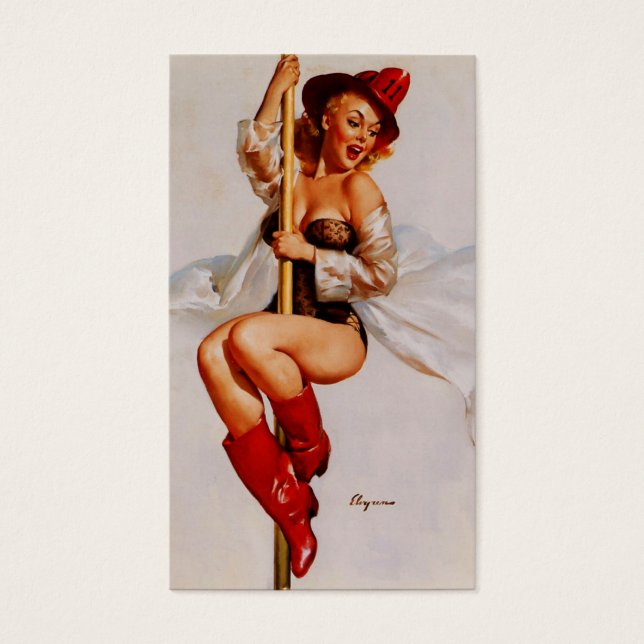 Vintage Firefighter Pin Up Girl Business Card (Front)