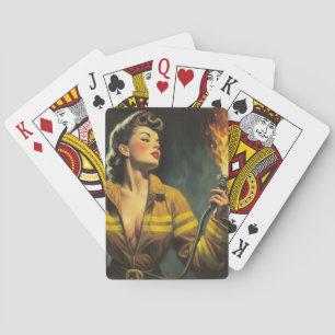 Vintage Firefighter Pin Up Playing Cards