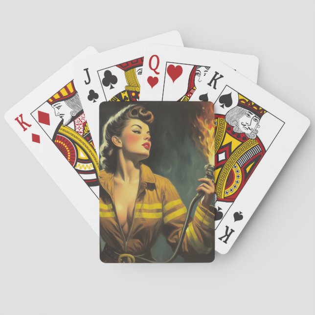 Vintage Firefighter Pin Up Playing Cards (Back)
