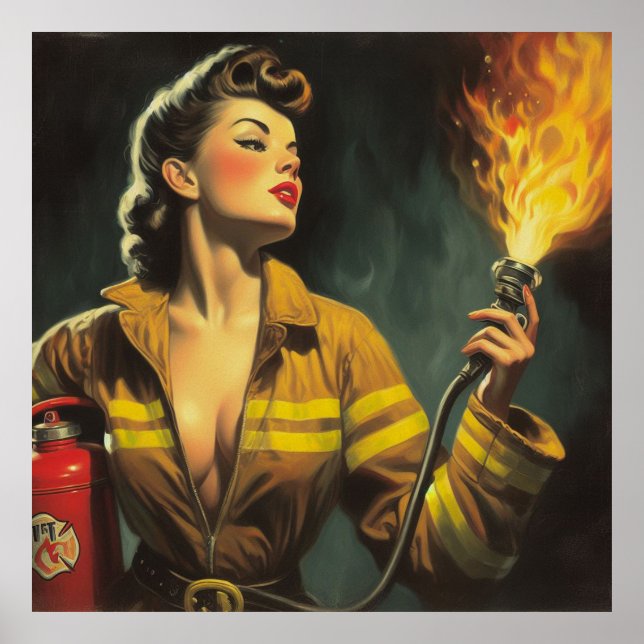 Vintage Firefighter Pin Up Poster (Front)