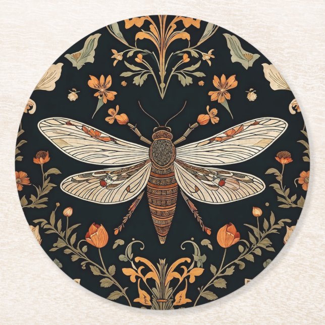 Vintage Firefly Garden  Round Paper Coaster (Front)