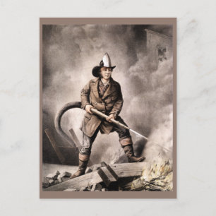 Vintage Fireman Illustration Postcard