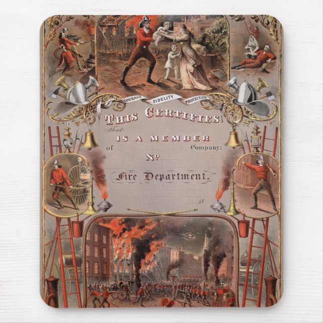 Vintage Fireman's Certificate Mouse Mat (Front)