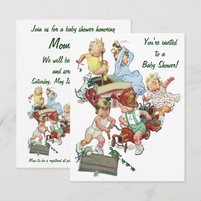 Vintage Firemen and Trucks Baby Shower Invitation (Front/Back)