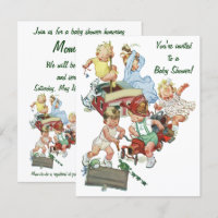 Vintage Firemen and Trucks Baby Shower Invitation