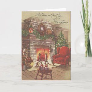 Vintage Fireplace Christmas Card