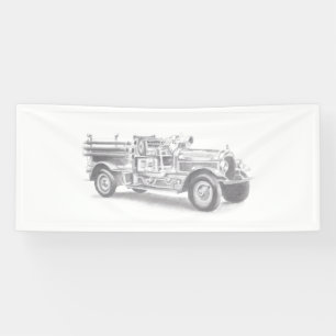 vintage firetruck pencil sketch fireman drawing  banner