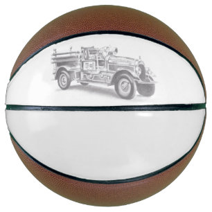 vintage firetruck pencil sketch fireman drawing basketball
