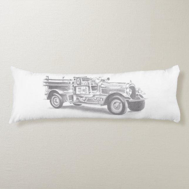 vintage firetruck pencil sketch fireman drawing  body cushion (Front)