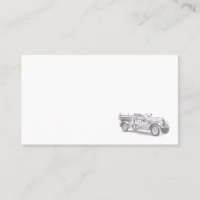 vintage firetruck pencil sketch fireman drawing  business card (Front)
