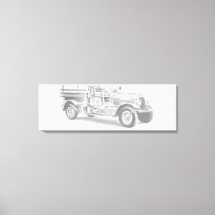 vintage firetruck pencil sketch fireman drawing  canvas print