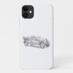 vintage firetruck pencil sketch fireman drawing iPhone 11 case