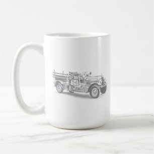vintage firetruck pencil sketch fireman drawing  coffee mug