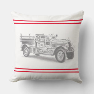 vintage firetruck pencil sketch fireman drawing  cushion