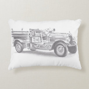 vintage firetruck pencil sketch fireman drawing  decorative cushion