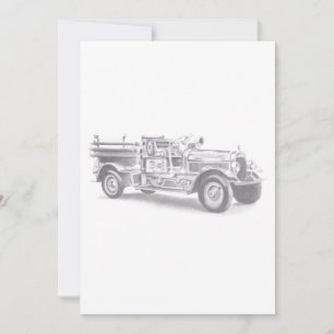 vintage firetruck pencil sketch fireman drawing invitation