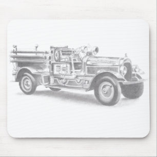 vintage firetruck pencil sketch fireman drawing  mouse mat
