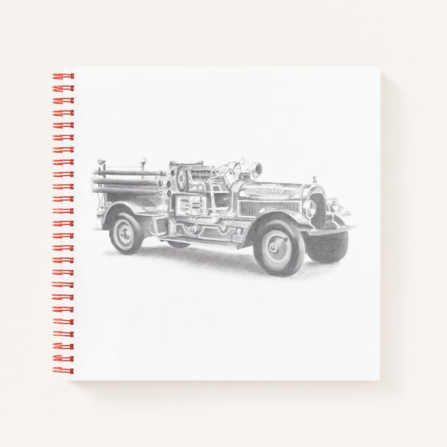 vintage firetruck pencil sketch fireman drawing  notebook (Front)