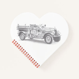 vintage firetruck pencil sketch fireman drawing notebook