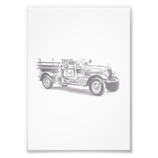vintage firetruck pencil sketch fireman drawing  photo print (Front)