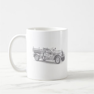 vintage firetruck pencil sketch fireman drawing to coffee mug