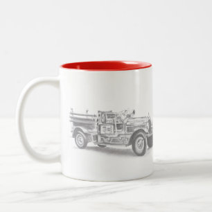 vintage firetruck pencil sketch fireman drawing  Two-Tone coffee mug