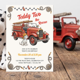 Vintage Firetruck Two The Rescue 2nd Birthday Invitation