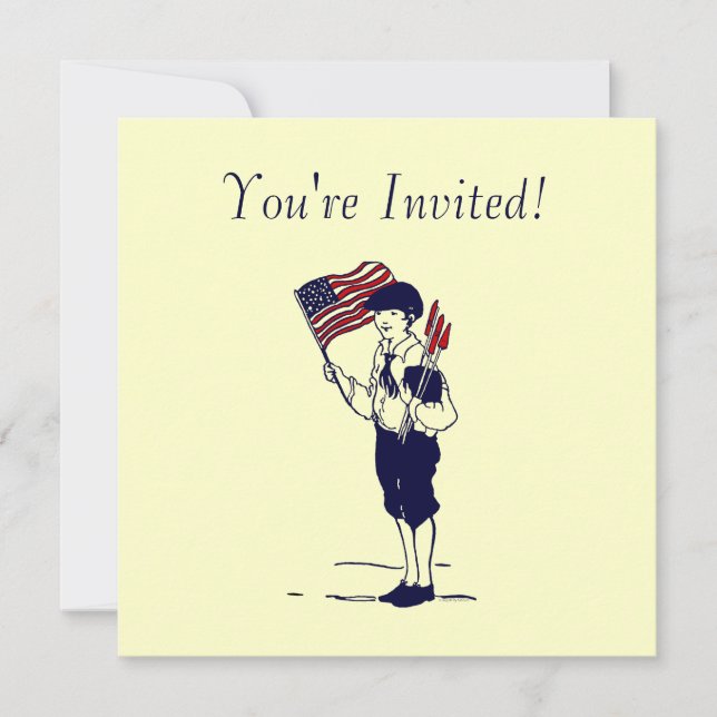 Vintage Fireworks and Flag Art Custom Invitations (Front)