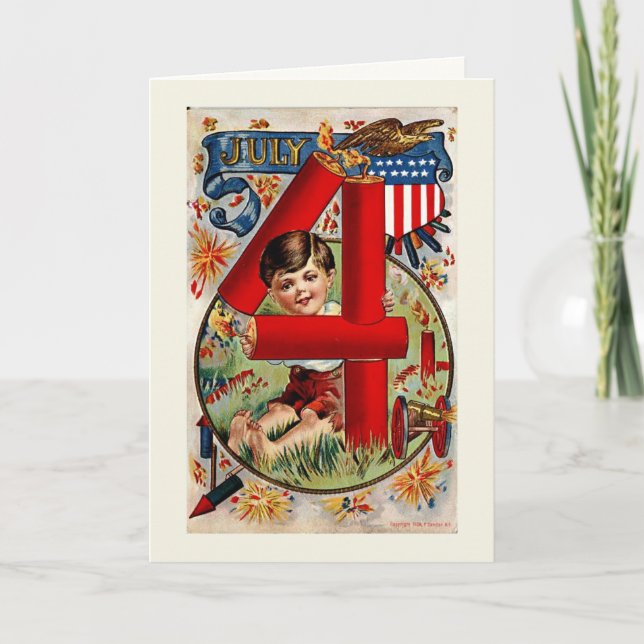 Vintage Fireworks Fourth of July Greeting Card (Front)
