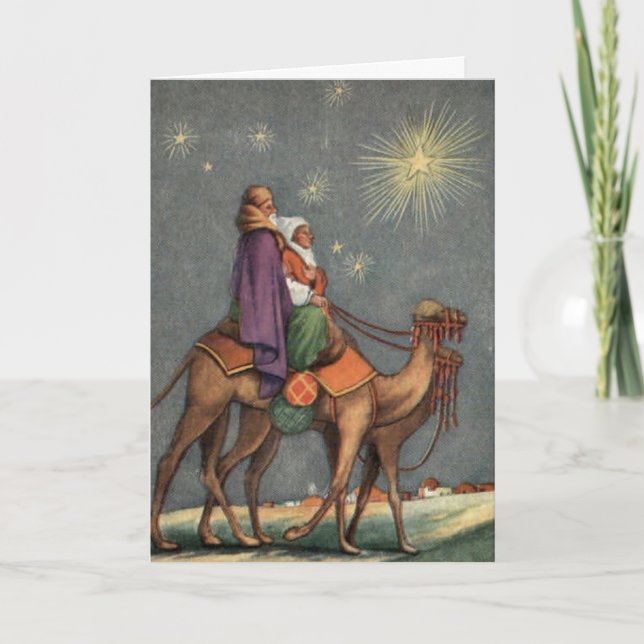 Vintage First Christmas Travelling to Bethlehem Holiday Card (Front)