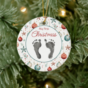 Vintage First Christmas Your Baby's Foot Prints Ceramic Tree Decoration