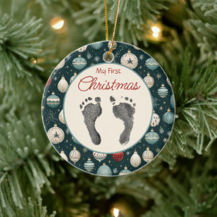 Vintage First Christmas Your Baby's Foot Prints Ceramic Tree Decoration