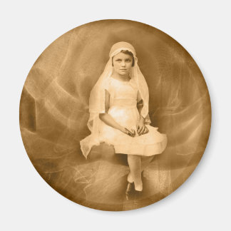 Vintage First Communion Girl, Dress, Veil, Rose Magnet