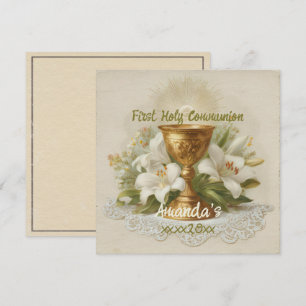 Vintage First Holy Communion Chalice White Lilies Card
