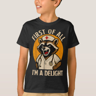 Vintage First Of A Delight Racoon Nurse Funny T-Shirt
