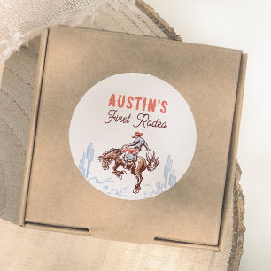 Vintage First Rodeo Cowboy 1st Birthday Classic Round Sticker
