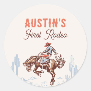 Vintage First Rodeo Cowboy 1st Birthday Classic Round Sticker