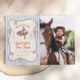Vintage First Rodeo Cowboy Photo 1st Birthday Invitation